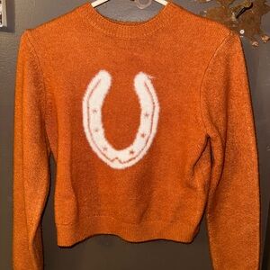 Wrangler Orange Sweater with White Horseshoe Design